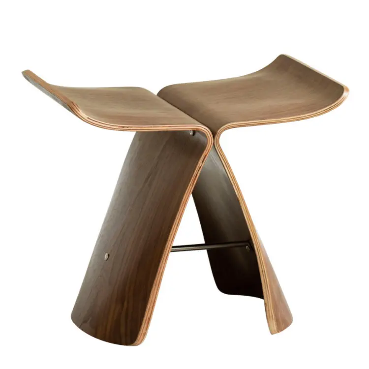 Nordic curved wood household small stool Japanese solid wood butterfly chair Modern curved wood leisure shoe stool