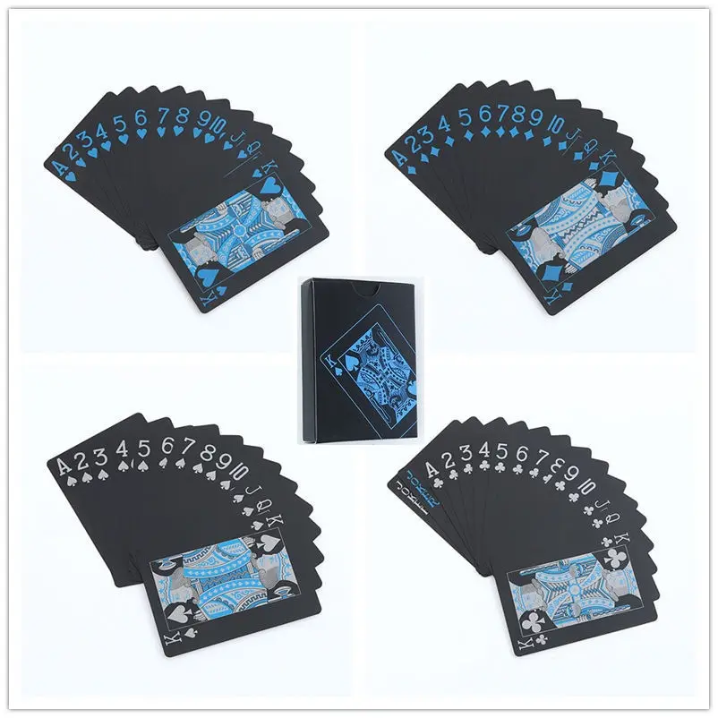 Cartas de jogo de poker laminadas com ouro, conjunto de deck de baralho dourado impermeável, cartas vermelho, azul, preto, prata, logotipo personalizado, jogo de poker