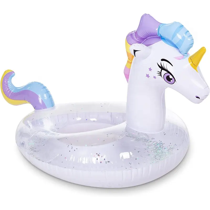 Galleggiante gonfiabile per piscina unicorno con tubi luccicanti per decorazioni galleggianti per feste divertenti