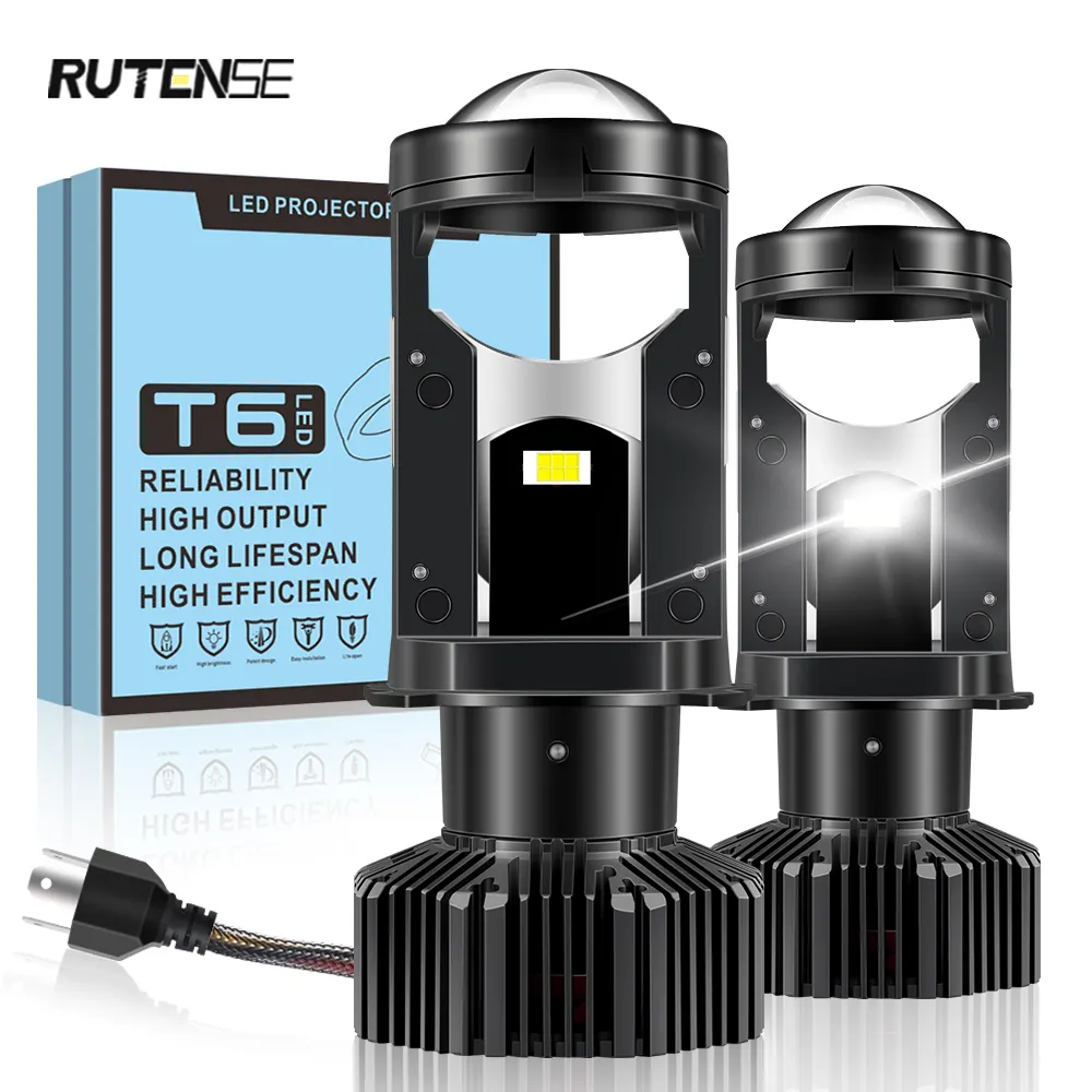 Rutense Super Bright Auto Light H4 Auto Led-lampen 12000lm T6 Y6 Led Koplamp Projector Lens Led Licht