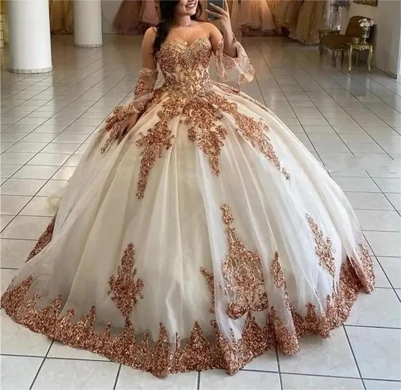 Vestido De baile con cuentas De quinceañera, novedad, 15 Vestidos De manga larga, corsé, princesa dulce, 16 y 15 Vestidos De Fiesta