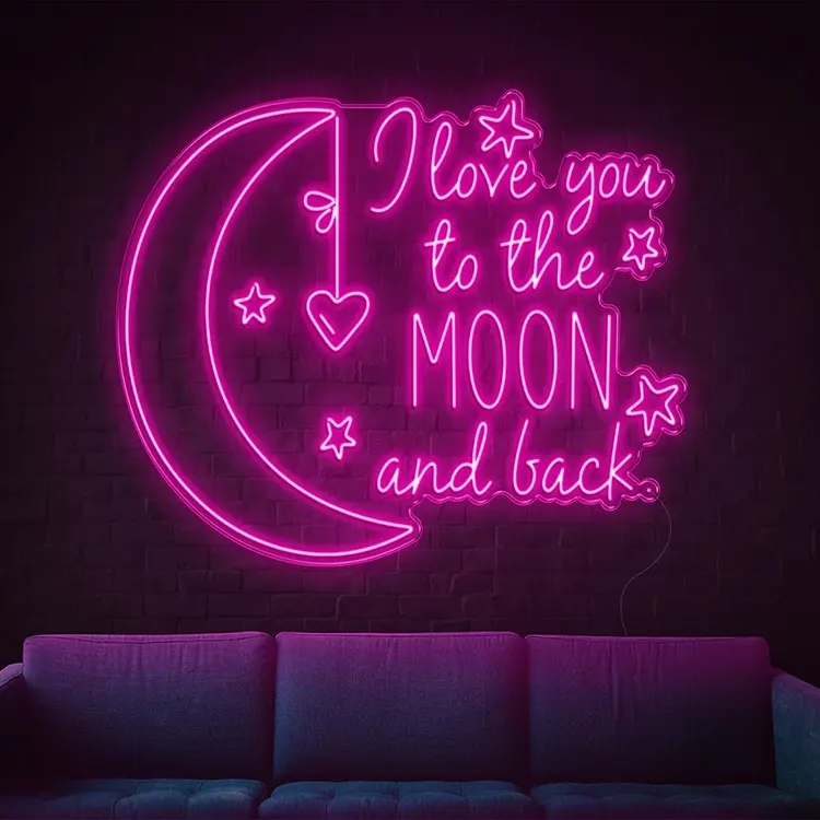 Sinal de néon personalizado te amo para a lua e as costas led neon sinal luz para decoração de parede