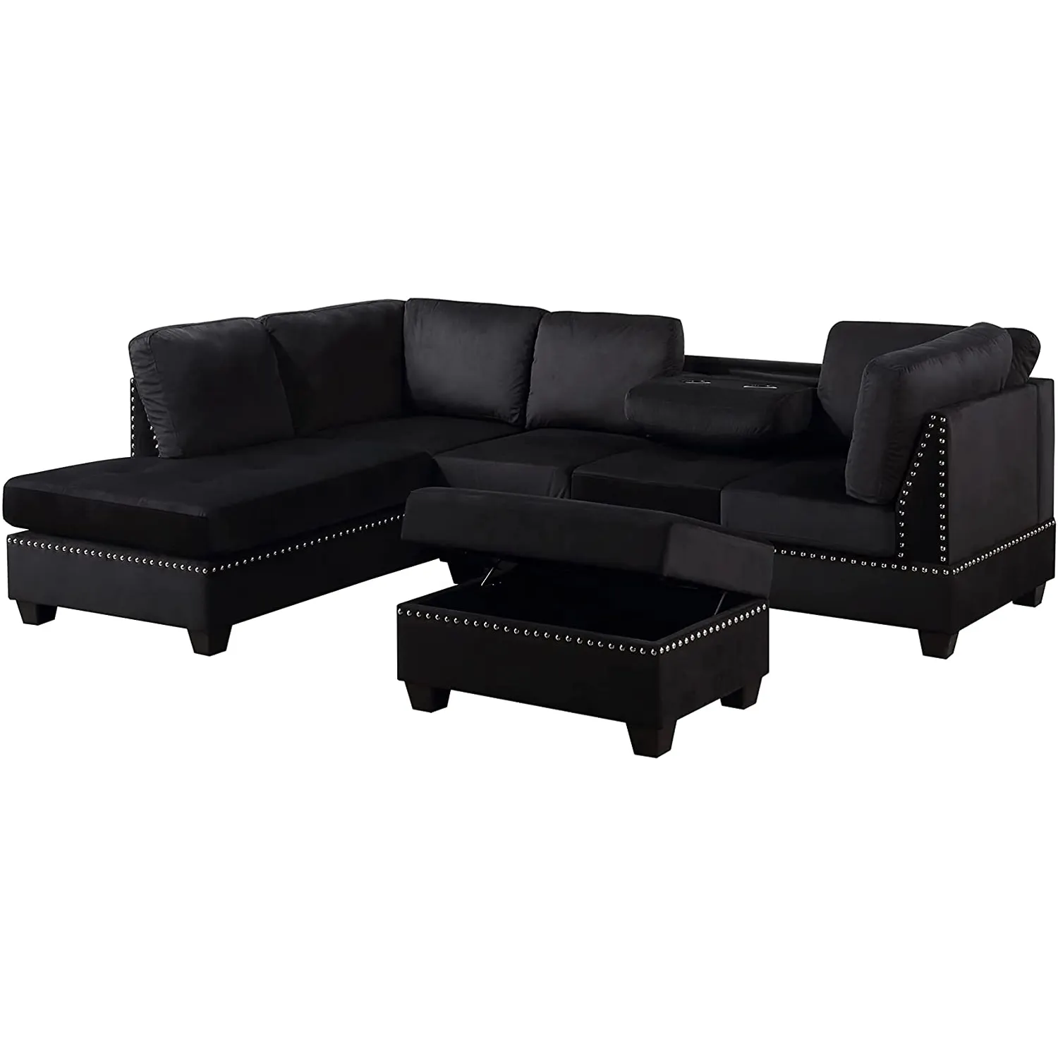 Европейский черный тканевый угловой диван, легкий Роскошный итальянский стиль, l-образный диван с кукулером и оттоманкой