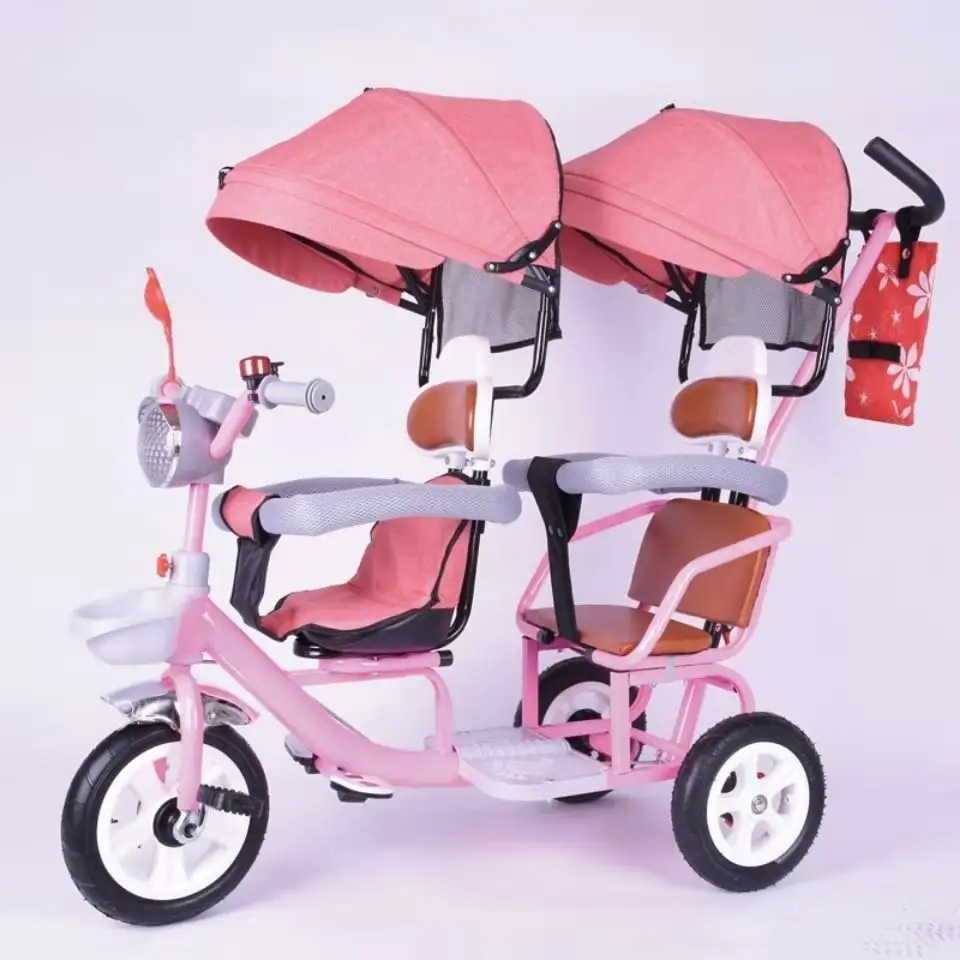 Bicicleta de 3 ruedas con cesta para niños, triciclo para gemelos y niños de doble asiento, precio barato