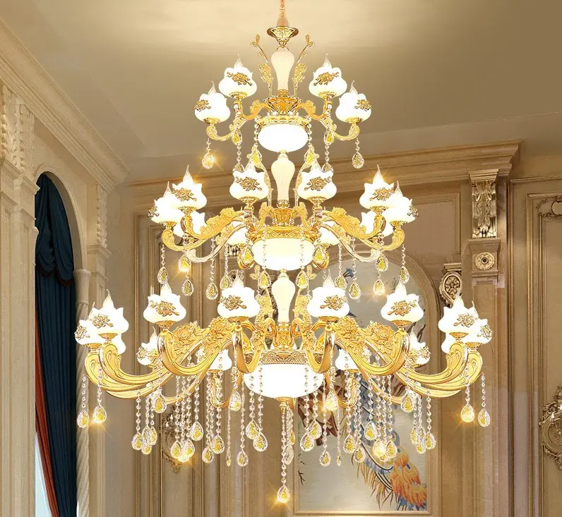 Empire hotel lobby big chandelier for villa decoration Ording jade pendant lamp Large crystal chandelier K9 Multi layer crystal