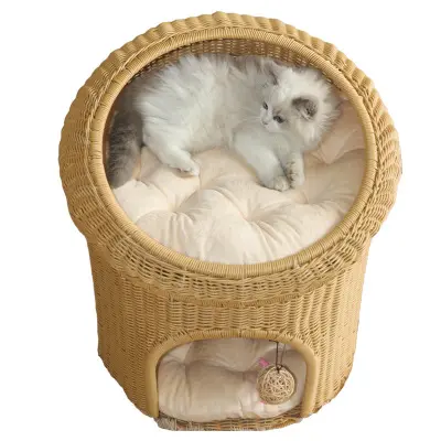 Cama de mimbre hecha a mano para gato, casa para dormir para verano y todas las estaciones