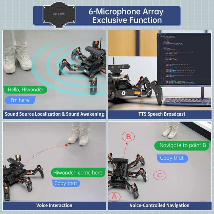 Hiwonder ROSpider ROS Hexapod Robot with Jetson Nano, Lidar, 3D Depth Camera, AI Vision, SLAM & Voice Control