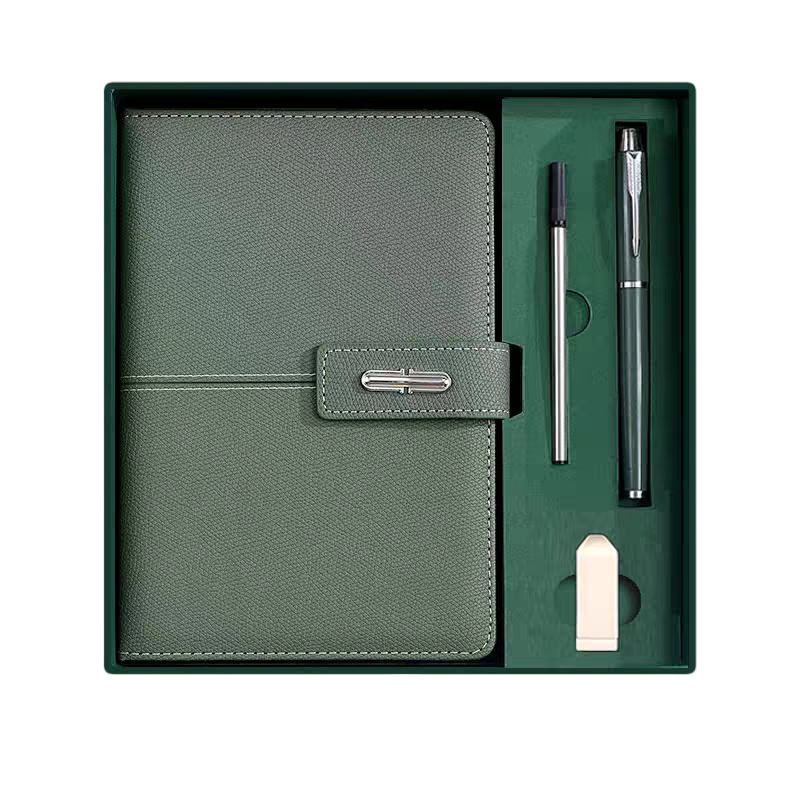 Caja de regalo verde, set de 4 piezas con bolsa de mano.