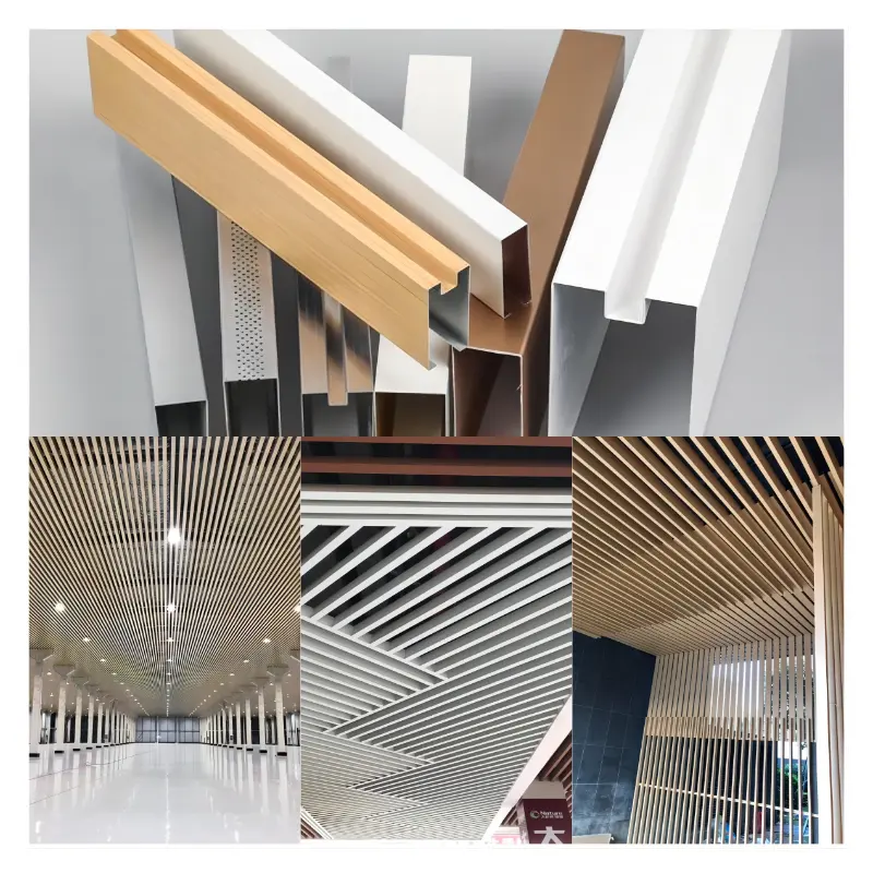 Aluminum Baffle Ceiling Indoor Decoration Aluminium False 3d Hanging Design Suspended Strip Wood Grain O R U Shape