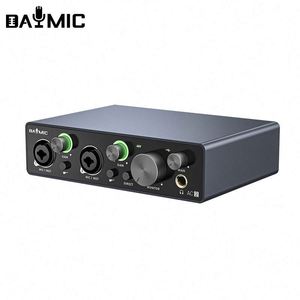 48Vマイク2チャンネル楽器ライン入力録音用のプロフェッショナルオーディオインターフェースポータブルサウンドカードミキサー - Product Image 1