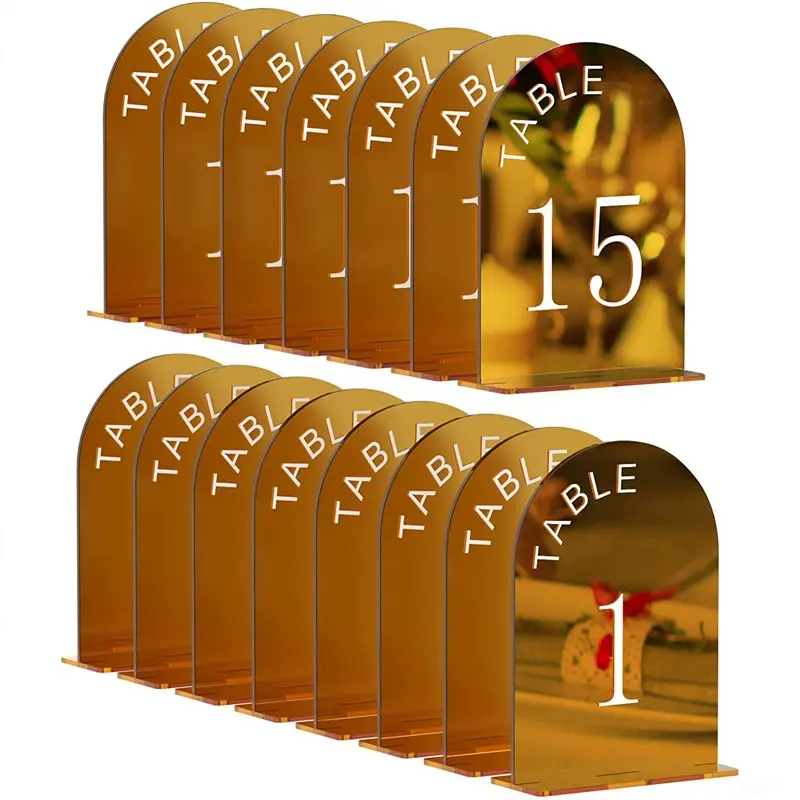 Настройка золотых акриловых табличек с номерами, арочный свадебный стол, номер с держателем, карточка