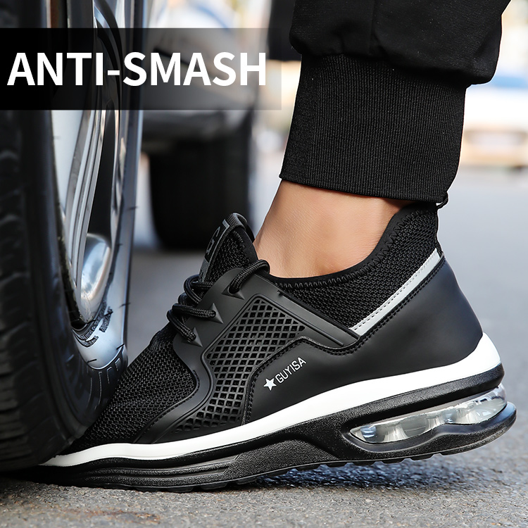 GUYISA New Design Fly Netting Nloth Steel Toe Sneaker for Men Black S219-2311 2 PRISTINE