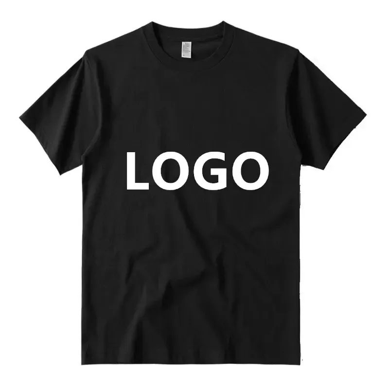 T-Shirt da uomo con Logo personalizzato pesante nero bianco e nero T-Shirt di alta qualità Casual Unisex maglietta a buon mercato