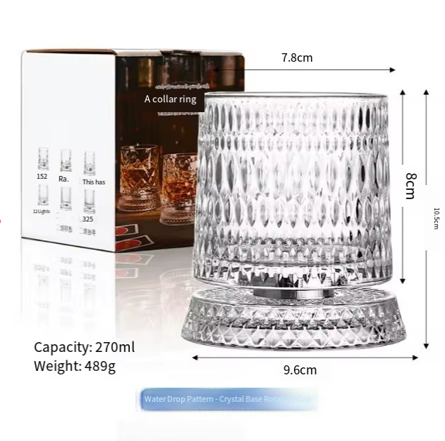 Taza giratoria con base de cristal y diseño de gota de agua - caja de color.