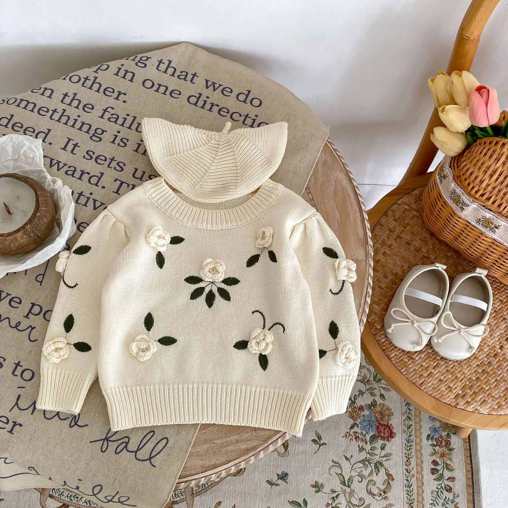 Engepapa 0-3 años otoño infantil personalizado floral cárdigan recién nacido tejido a mano suéter bebé niña ropa