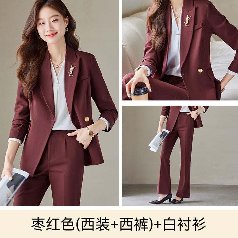 maroon suit, white shirt, flared trousers