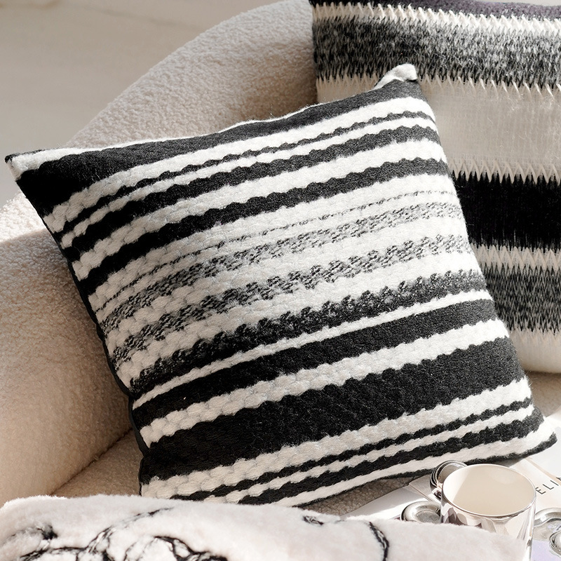 Quadrato con motivo canapa grigio bianco e nero 45x45 cm