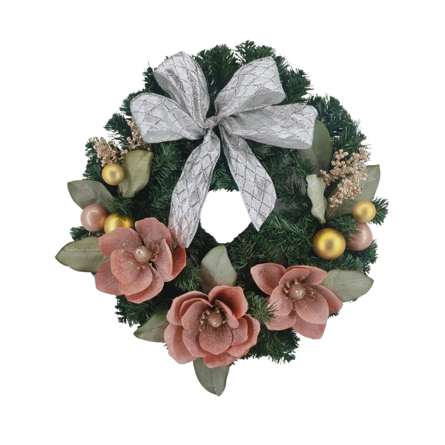 Factory Direct Wholesale Christmas Decor Decorated with Pink Magnolia and Ornaments Magnolia Wreath Luxury Christmas Wreath