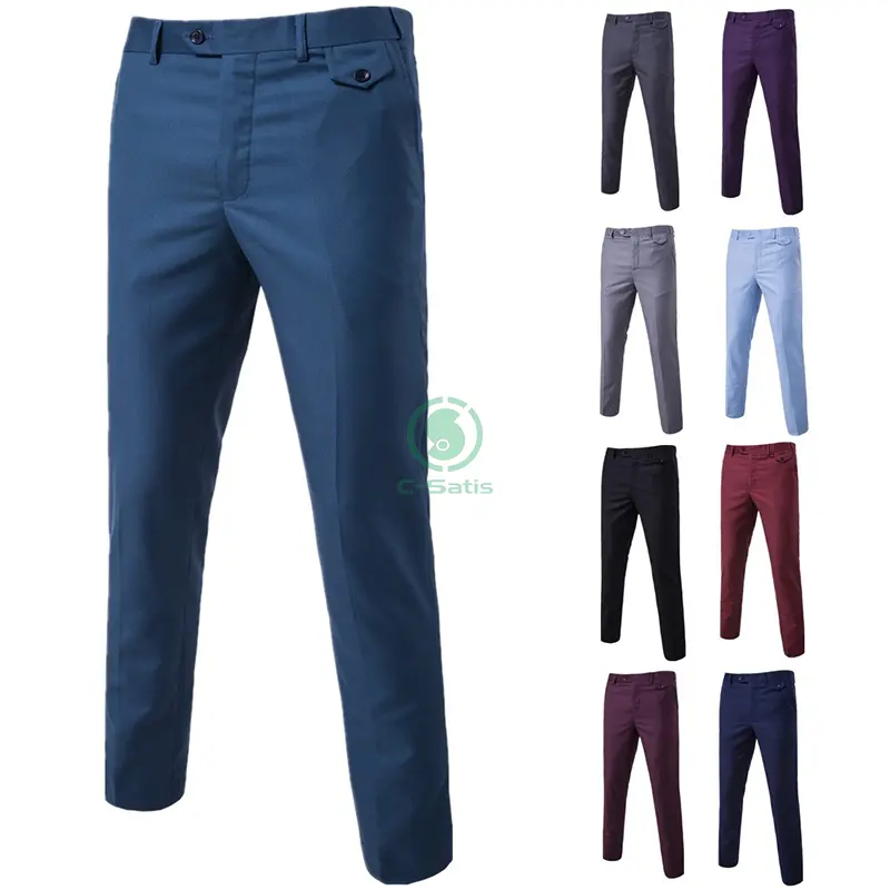 Pantalones elásticos ajustados para hombre, pantalón informal, Chino, Formal, de negocios