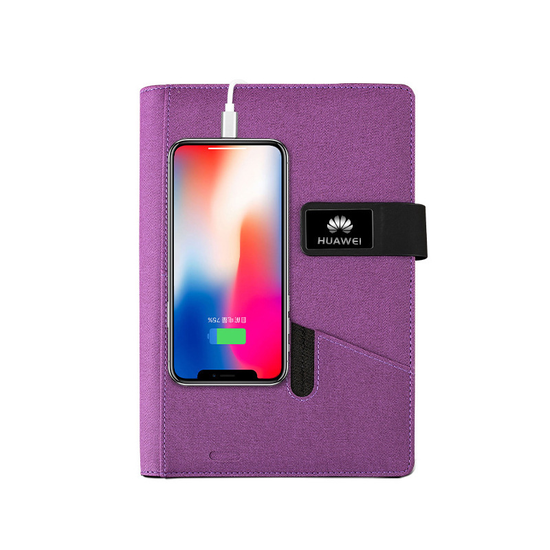 Organizador de cables largo con hebilla negra para power banks de 8000 mAh - Morado