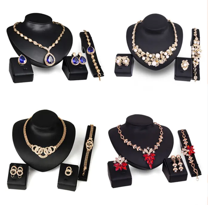 European and American fashion alloy necklace earrings bride wedding jewelry set