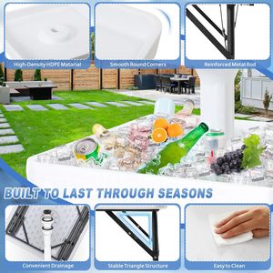 <strong>Multi</strong> <strong>Functional</strong> New Outdoor HDPE Foldable Square Two Tier Fill and Chill <strong>Tables</strong> with Top Round Tray and Removable Skirt - Product Image 3