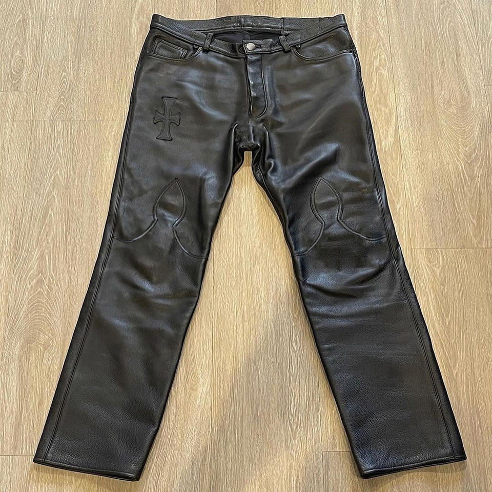 Pantaloni in pelle da uomo con toppa ricamata pantaloni Hip Hop Punk Streetwear personalizzati