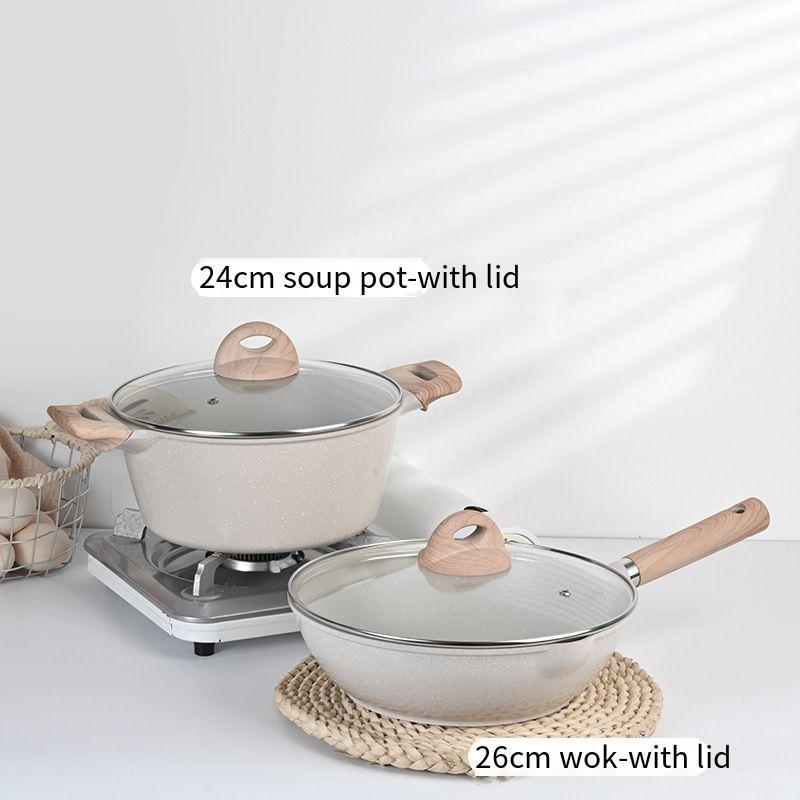 Medical stone beige set of 4 (soup pot with lid+wok)
