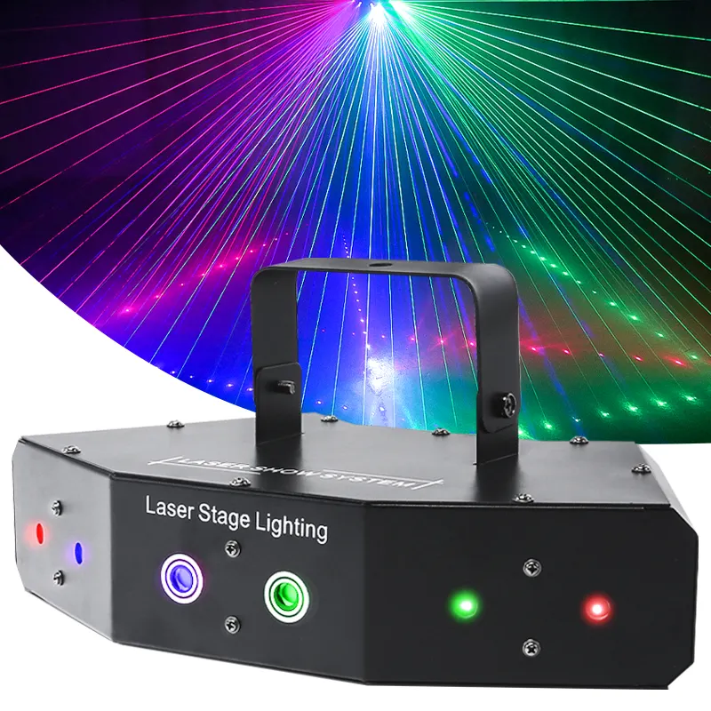 Luz láser rgb de 6 ojos con dmx, luz verde sensible al sonido, 50mw, iluminación para fiesta y escenario, barato