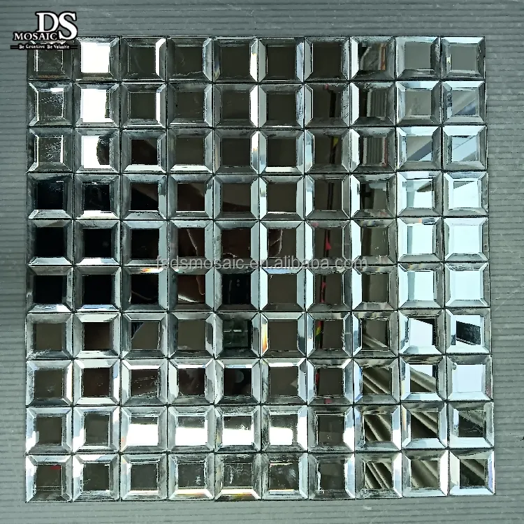 Nuovo arrivo backsplash diamond silver foil mirror wavy glass mosaic tile wall mirror designs