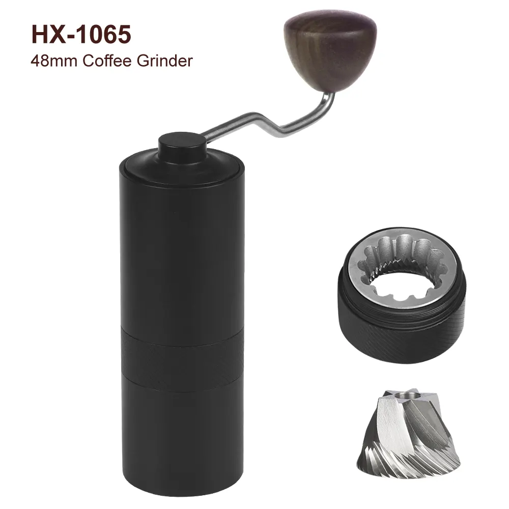Molinillo Manual de acero inoxidable para café, herramienta de molinillo de café de 48mm y 6 núcleos, color negro