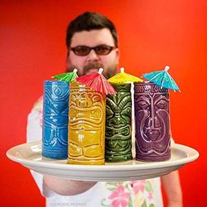 4 Tiki Tumblers Ceramic tiki <strong>Hawaiian</strong> Luau Party Mugs Glasses