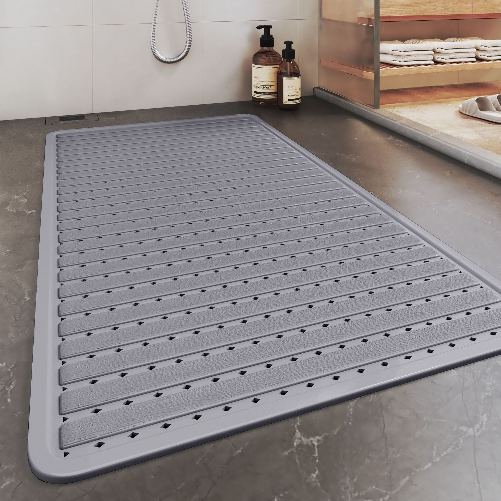 แผ่นรองอาบน้ำลายไม้ - สีเทา