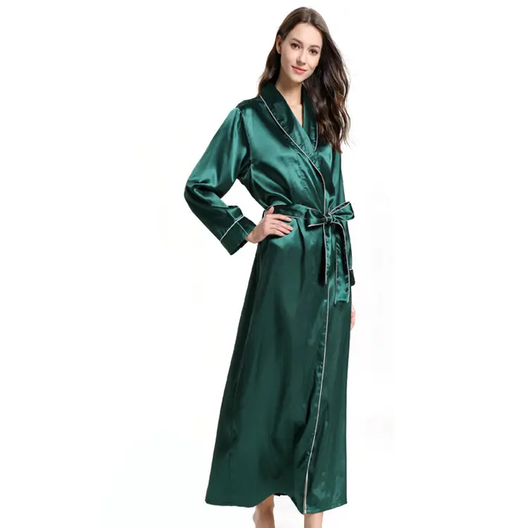 Robe en soie personnalisée Kimono soyeux peignoir vêtements de détente robe longue en soie femmes luxe 100% pyjamas en soie sans lacet