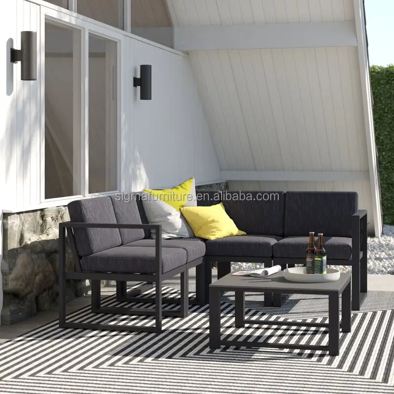 Veranda mobilya otel açık bahçe 6 parça metal kanepe kesit oturma grubu yastıkları ile