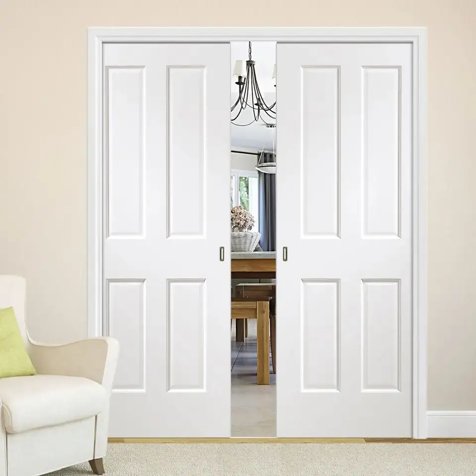 CBMmart puertas interiores de pintura blanca a prueba de polvo Puerta de bolsillo de madera compuesta puertas correderas de chapa de madera