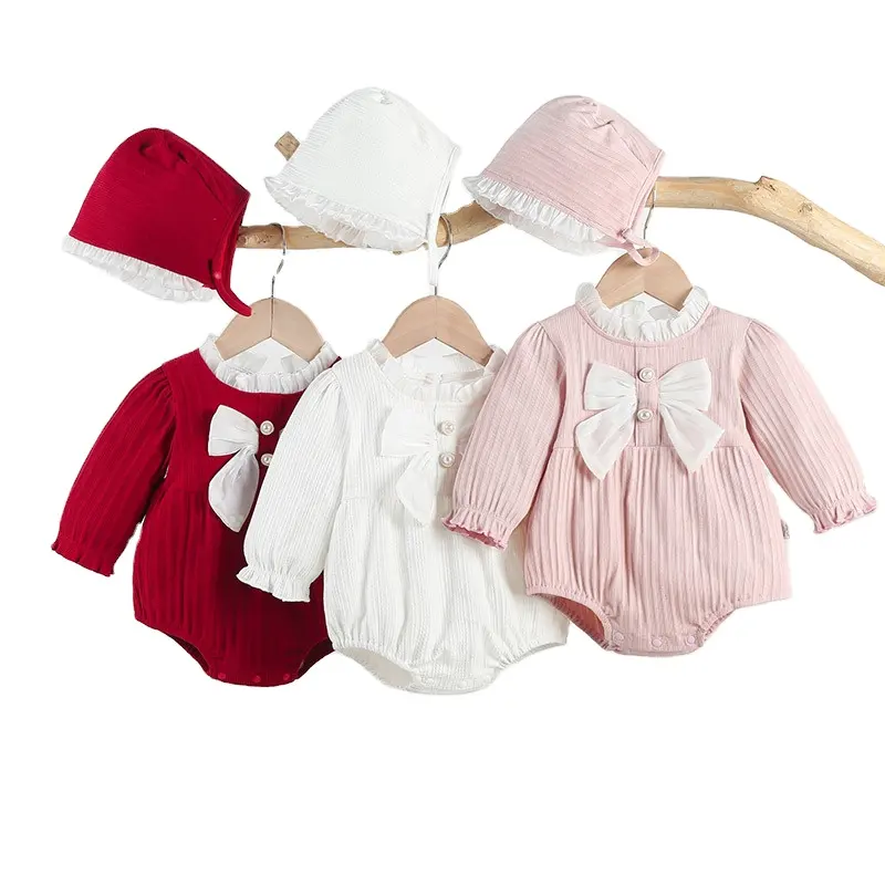 Conjunto de roupa para bebê com laço branco, camiseta de manga longa para outono e vintage