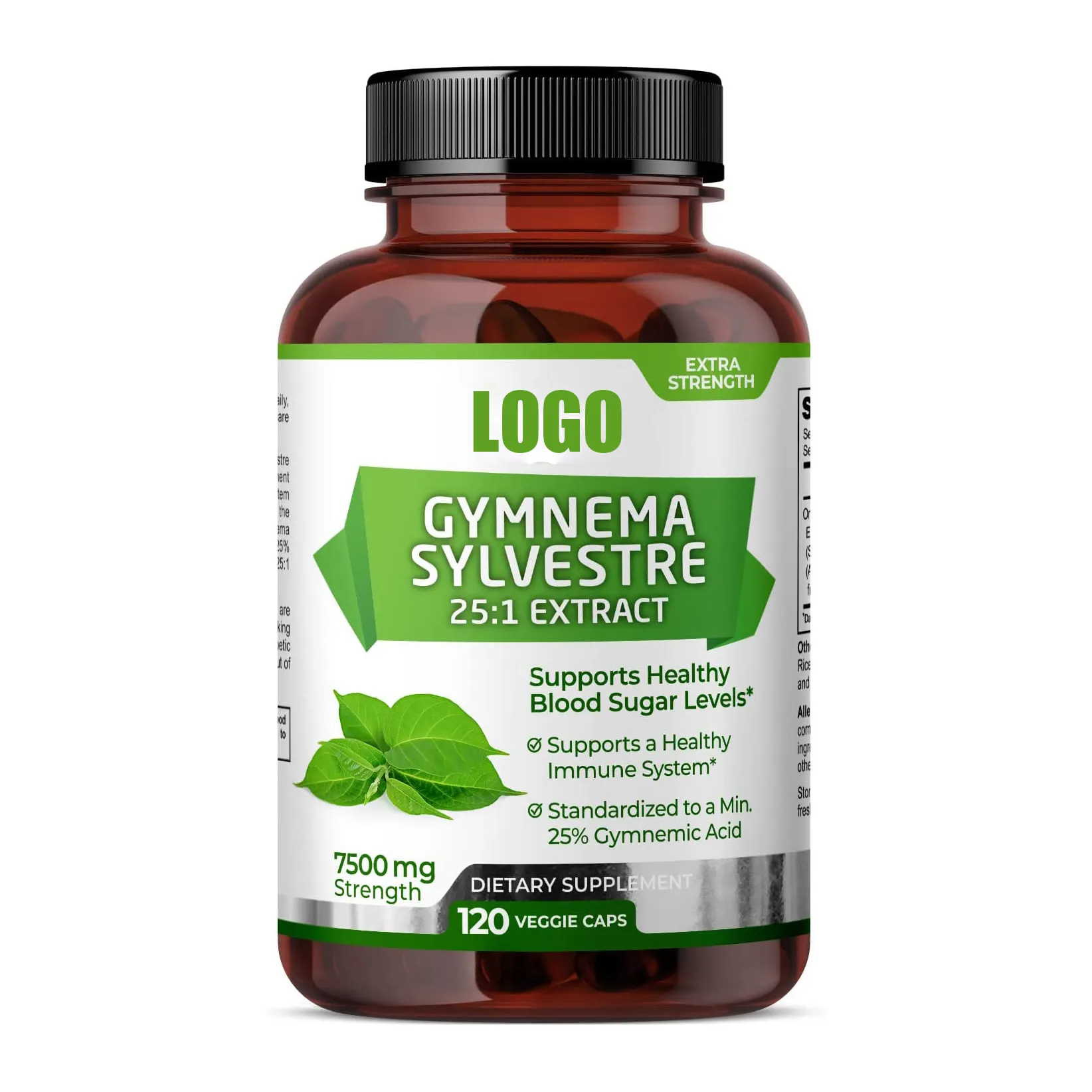 Vegan Gymnema Sylvestre Cápsulas Antioxidante natural Apoya los niveles saludables de azúcar en la sangre y el metabolismo equilibrado de la glucosa