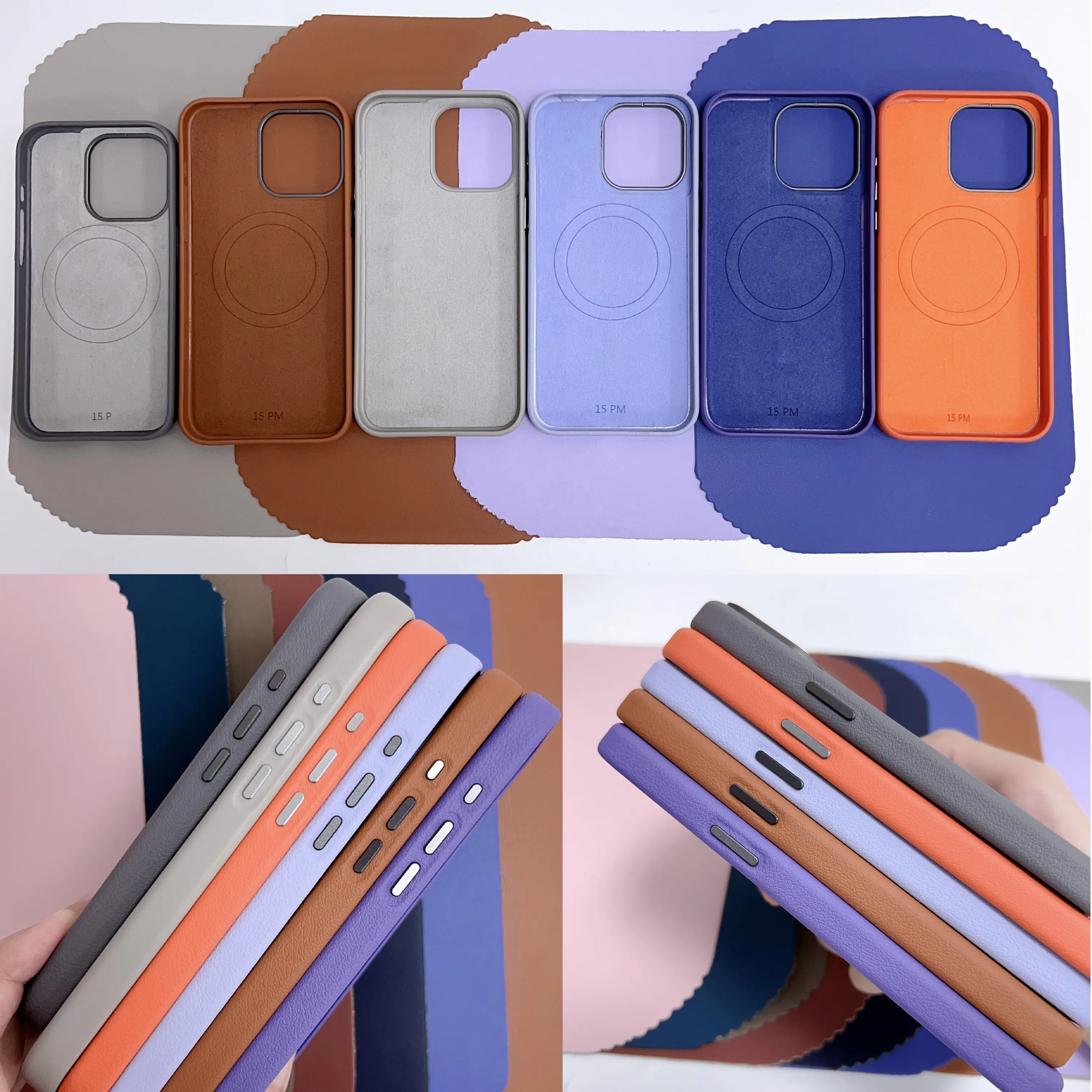 Casing ponsel kulit PU kualitas tinggi, casing penutup ponsel magnetik dalam tahan guncangan dengan pengisian daya nirkabel untuk Iphone 15 Pro max 14 Pro