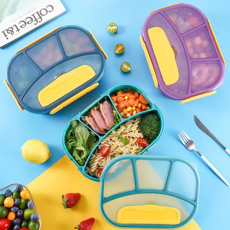 Contenitore per alimenti da 1800ML scatola per il pranzo sigillata in plastica a quattro scomparti per studenti dormitorio bambini impiegati usati