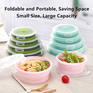 定制可折叠食品储存容器套装，带盖圆形硅胶儿童饭盒容器 - Product Image 5