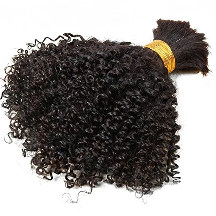 レミー人間の髪ブラジルのアフロキンキーカーリーバルクヘア自然な色で編むための30インチかぎ針編みの編組横糸なしバルク