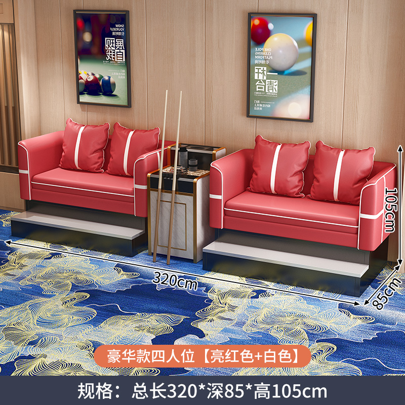 Lujoso sillón de cuatro plazas - rojo y blanco con doble almohada y cojín.