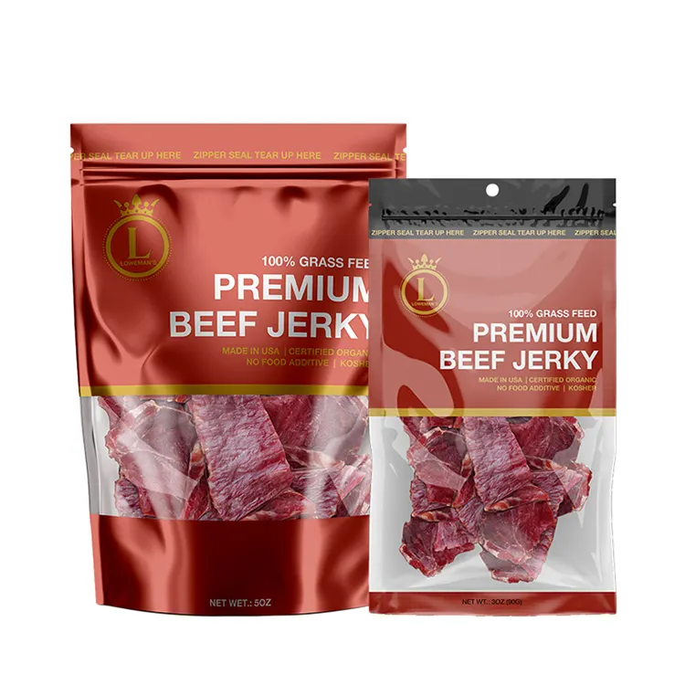 Custom Heat Seal Moisture Proof Plastic Stand Up Beef Jerky Biltong Packaging Bags With Tear Notch