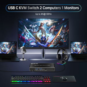4K @ 120Hz 8k @ 60Hz USB C KVM交换机2x1 Kvm交换机Usb c 2计算机1显示器，带PD 100W 2 X1 hdmi Kvm交换机 - Product Image 2