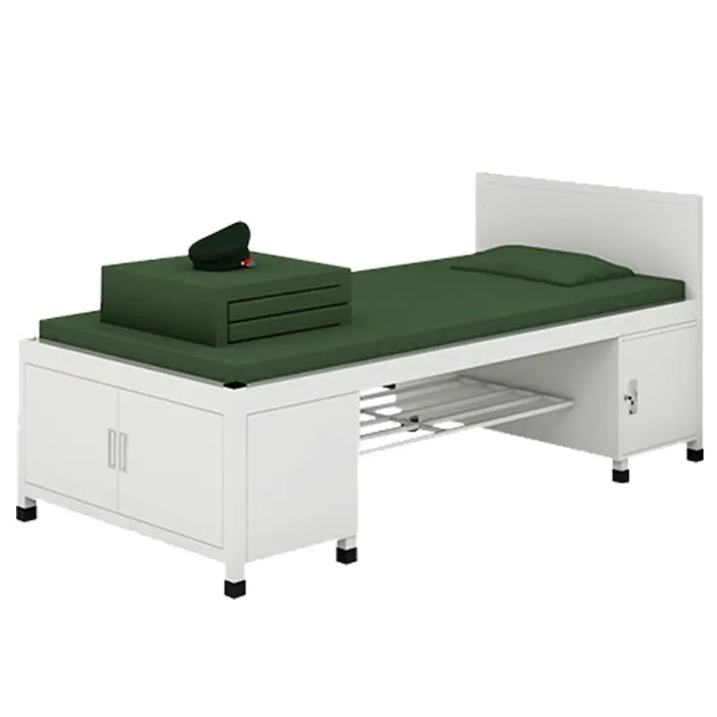 Modern Single Designs Metal Bed Frame Fábrica De Aço Dobrável Atacado Dormitório Pessoal Employee Bed Com Armário De Armazenamento