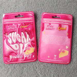 Euro delikli özel Logo düz 3 tarafı mühür pembe fermuarlı kese şeker plastik paket çanta - Product Image 2