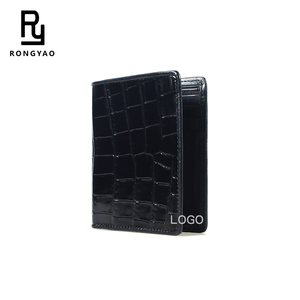 Cartera corta de piel de vaca en relieve de cocodrilo personalizada de alta calidad Cartera transparente de cuero genuino minimalista con ranura para identificación - Product Image 1