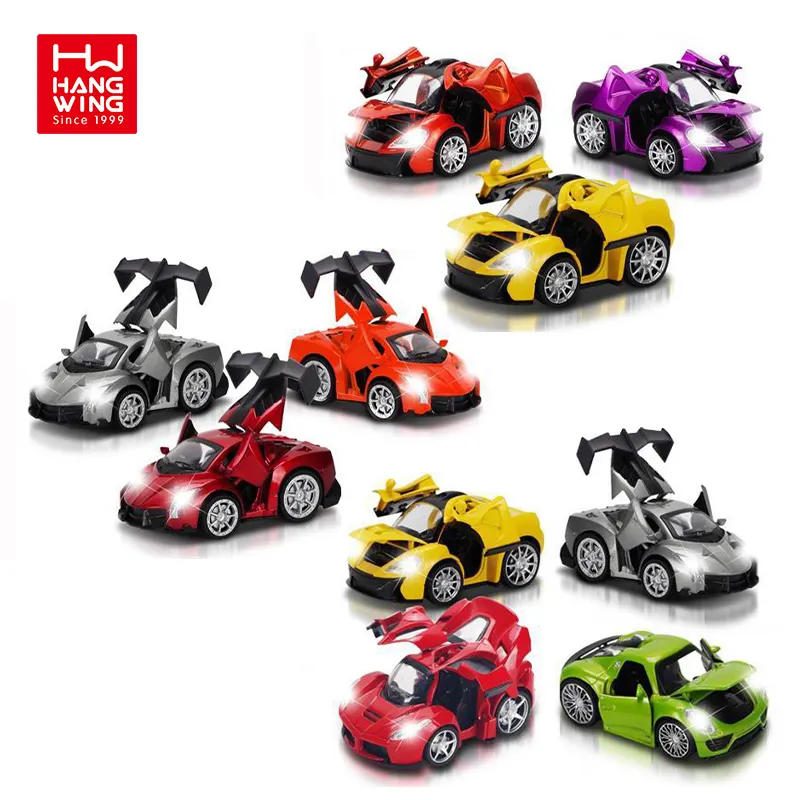 HW TOYS 1:32 Q version of the alloy pull back force 3 door sports car model with lights music 12 / box kids diecast toy vehicles