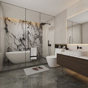Mármol de piedra moderno de lujo para diseño de baño paredes de suelo de losa grande pulida representaciones 3D impermeables para aplicación de Villa - Product Image 3